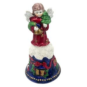 Vtg Porcelain Christmas Angel Bell Figurine Hand Painted Holiday Decor 6" CL47
